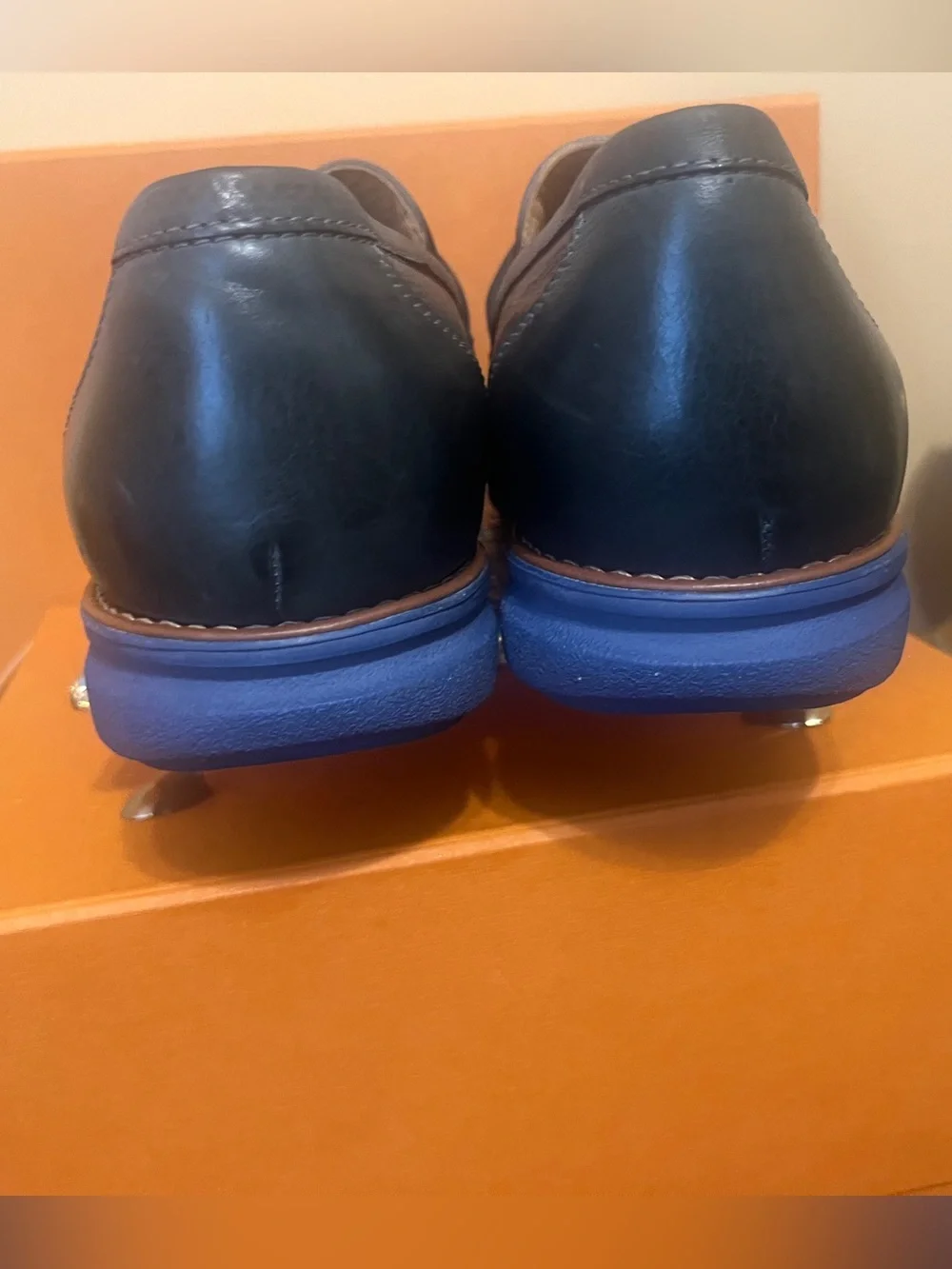 SANDRO MOSCOLONI Romero Mocc Toe Penny Slipon Sidney Black Leather - Size 11D